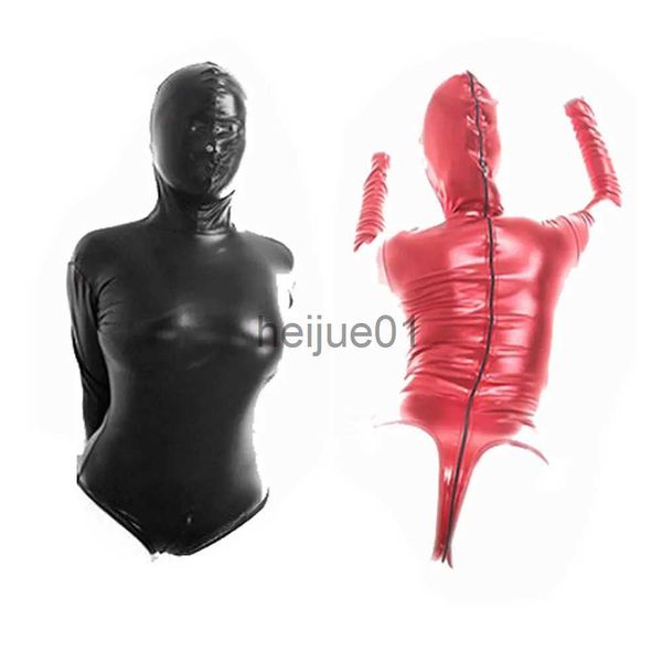 Bondage Charol Body Slave Head Hood Arnés Traje SM Bondage Camisa de fuerza Tanga Juego de roles Máscara erótica Juguetes sexuales Juego de mujeres x0928