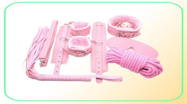 Bondage Pink PU PU FUR ​​Bondage Set Gag Lade Hand Toble Tobre Collar con el cuello del cuello con los ojos E9422314444