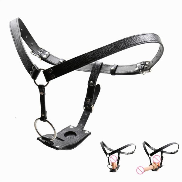 Bondage PU ceinture en cuir équipement de chasteté avec plug anal gode string masturbation sexe lié adulte sex toy 230720