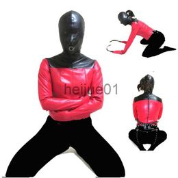 bondage pu lederen terughoudendheid body harnas rechte jas halloween hoofddeksel kap kostuum armbinder rollenspel bdsm bondage seksspeeltjes vrouwen x0928