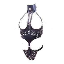 Bondage PU cuero sexy arnés remache traje cuello cuello mujeres sexo bdsm bondage juego de rol restricciones sin entrepierna lencería erótica x0928