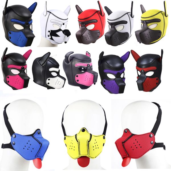 Masque à capuche pour chien de jeu de chiot de bondage, masque de chiot en néoprène de retenue complète de la tête d'esclave fétichiste, jouets sexy BDSM pour femmes et hommes gays