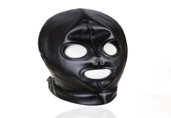 Bondage Quality PU Cuir Pu Masque respirant Hotte Open Eyes Bouche Aspect humide Q766155428