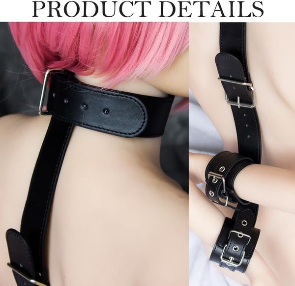 Bondage Restricciones BDSM Kit Pareja Juguetes Sexuales, Cuello a Muñeca Detrás de la Espalda Collar de Esposas, Restricciones de Cuero Suave Accesorios de Equipo de Bondage