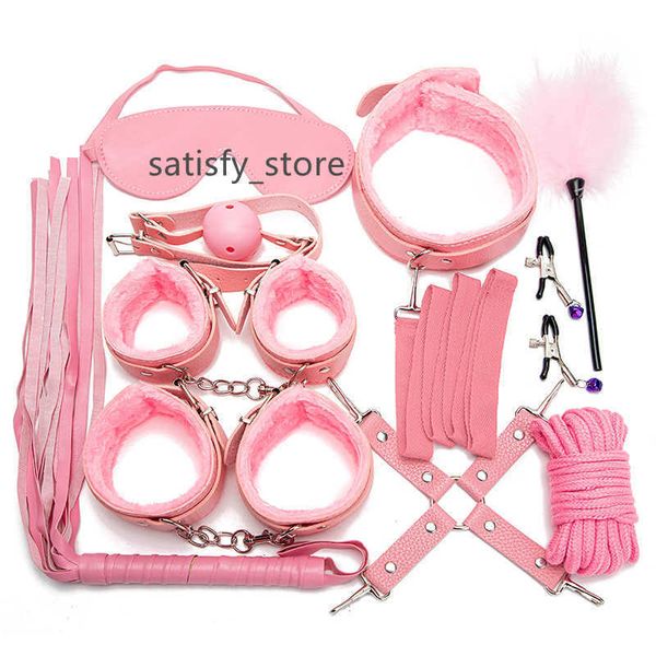 Ensemble de bondage menottes en cuir blanc bdsm kit de bondage Whip en cuir BDSM PU Bondage