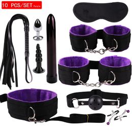 Bondage Sex BDSM Collier Menottes Fouet Jouets Sexuels Érotiques Pour Couples Jeux Pour Adultes Kits De Bondage En Cuir Noir Sex Shop 7/8/9/10 / 11PCS 230710