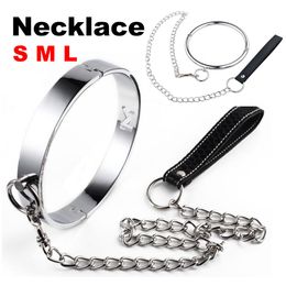 Bondage Traction Chain Metal Neck Collar BDSM Sexy Leash Ring Slave Toys Juego de rol Sexo erótico para mujeres hombres 230923