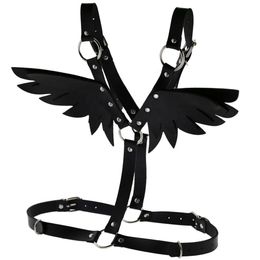 Ceinture de harnais gothique en cuir pour femmes, harnais de corps d'ange, Sexy, fétiche, ailes d'ange, ceinture de taille