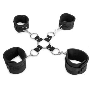 Bondages BDSM bondage costume menottes et bracelets de cheville avec design esclave sexuel couple adulte jeu de flirt revers attaché derrière Cross 1122