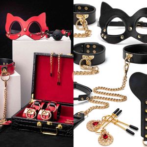 Ensemble de bondages en cuir PU, menottes de retenue d'esclave, collier Gag, fouet, jouets sexuels pour adultes pour femmes, Kits de lit érotiques pour Couples, 1122