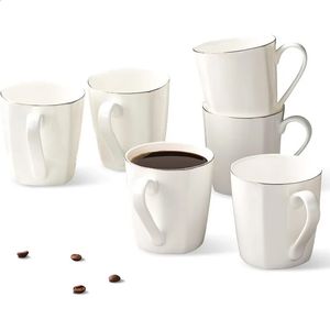 Bone China Coffee Mokken 10oz Espresso Cups Lichtgewicht Porselein Witte keramische thee -set van 6 vaatwasser 240407