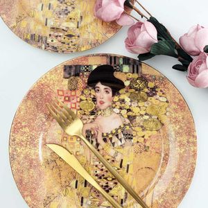 Assiettes en porcelaine, plateaux de service de dîner, vaisselle décorative en porcelaine, plats à Dessert, décoration de mariage Vintage de Klimt