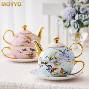 Juego de tetera Bone China, taza de té de porcelana inglesa para la tarde y olla con mango dorado, juego de té de lujo, novedad de 2023, regalo de cumpleaños