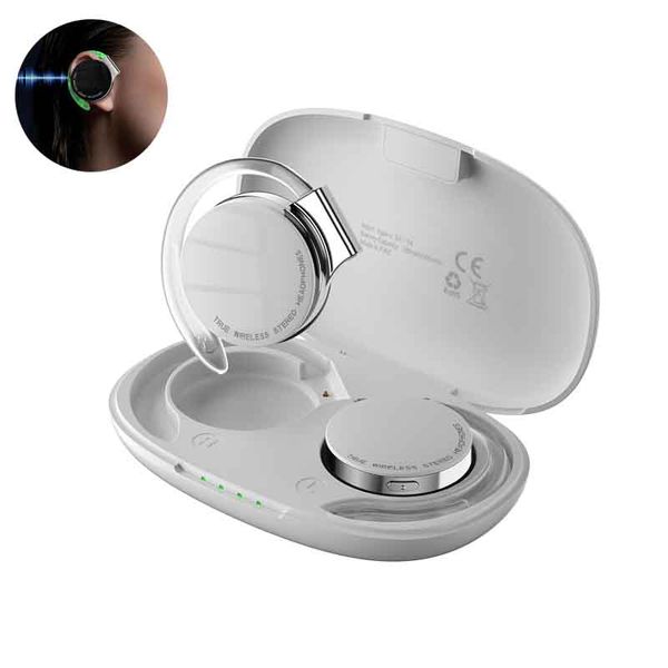 Auricular de conducción ósea Gancho para la oreja Auricular inalámbrico Bluetooth TWS Micrófono doble Enc Reducción de ruido Subwoofer deportivo Luz Auriculares para correr de noche con caja de carga