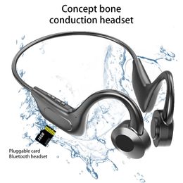 Conduction de conduction en os sport Running imperroproofing wireless wireless Bluetooth compatible headphone with microphone support tf sd carte 240411