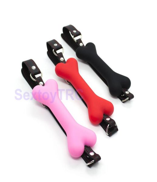 Forme d'os Bouche Gag Retenue Ball Gags Nouveau style BDSM Doux Bondage Gear Gagging Dispositif Rose Rouge Noir Silicone Esclave Sex Toys B09737865