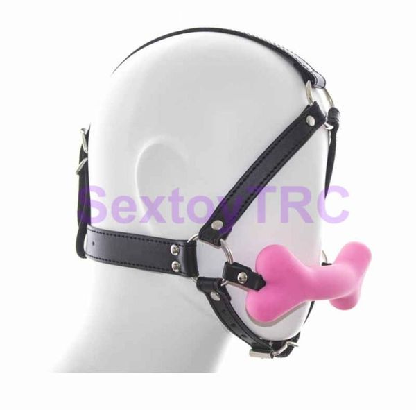 Mordaza bucal de silicona con forma de hueso con arnés para la cabeza Bondage BDSM Ball Gags Nuevo estilo Mordaza suave Rosa Rojo Negro Entrenamiento de esclavos B030206775808