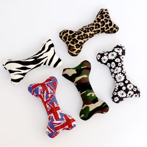 Os forme couinement chien jouets imprimé léopard toile os jouets chiot son chiot chat mâcher jouet grinçant fournitures pour animaux de compagnie