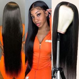 Perruque Lace Frontal Wig brésilienne naturelle, cheveux lisses, 13x6, pre-plucked, 4x4, 5x5, avec Closure