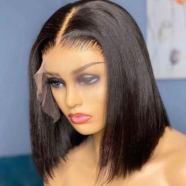 Bone Straight Bob Wig Lace Front Perruques de cheveux humains pour les femmes Court 13x4 HD Frontal Glueless 180%