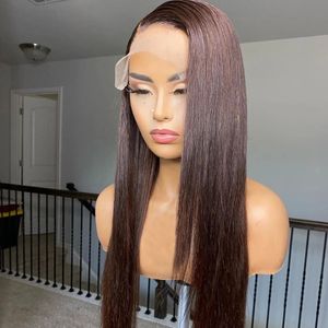 Perruque Lace Frontal wig 360 naturelle lisse, cheveux humains, brun chocolat, pre-plucked, avec Baby Hair, 13x6, lacets transparents, pour femmes