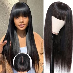 Perruque Bob lisse avec frange, cheveux naturels, sans colle, 3x1, HD, 30 pouces, entièrement faite à la Machine, perruques de cheveux de bébé