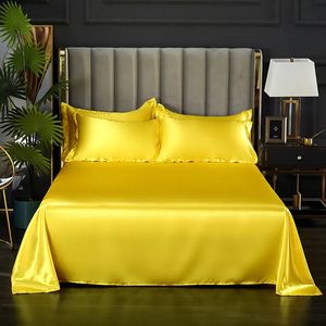 Bonenjoy – drap de lit en Polyester satiné, couleur jaune, teint uni, plat, Queen Size, sabanas cama 90, 1 pièce, 240111