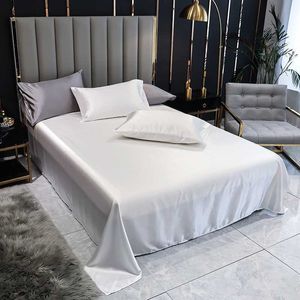 Bonenjoy 1 pc Flat Sheet Pla Cool Fiber Bed Blad White Color Smooth Single / Queen / King Size Bedsheets Double (No Pillowcase) 210626