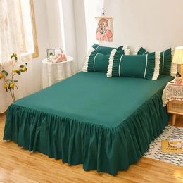 Bonenjoy 1pc jupe de lit teinte unie avec élastique vert couleur unie simple reine roi taille drap de lit volants taie d'oreiller besoin de commander 240304