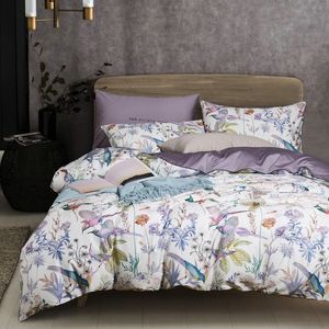 Bonenjoy Ensemble de literie de luxe 100% égyptien 60S Linge de lit en coton à longues fibres Queen Size Couvre-lit Oiseaux Ensemble de literie imprimé numérique 210319