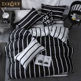 Bonenjoy Ensembles de couvre-lit à rayures noires et blanches Colo Simple / Twin / Double / Queen / King Housse de couette Drap de lit Taie d'oreiller Kit de literie 210706