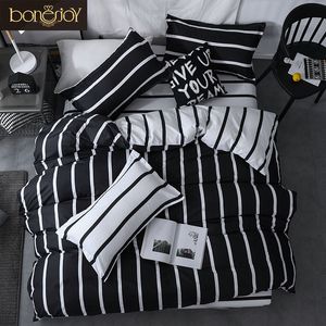 Bonenjoy Ensembles de couvre-lits rayés Colo noir et blanc Simple / Twin / Double / Queen / King Housse de couette Drap de lit Taie d'oreiller Kit de literie C0223