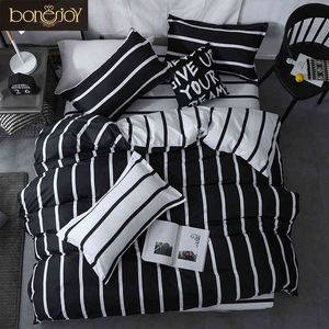 BONENJOY Zwart -wit colo gestreepte beddekselsets Single/Twin/Double/Queen/King Quilt Sheet Pillowcase Ding Kit