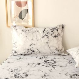 Cambolla ajustada de la cama Bonenjoy Marble en blanco y negro Color impreso sábanas de cama queen y cola de almohada Drap 180x200