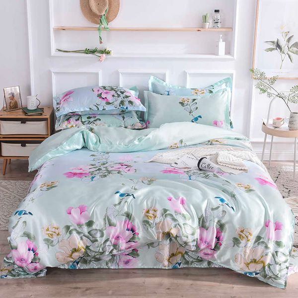 Bonenjoy PLA Cool Fiber Conjuntos de ropa de cama Queen King Size Floral Impreso Funda nórdica Ropa de cama doble para verano Juego de sábanas dobles 210615