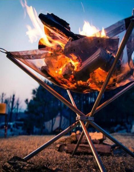 Feu feu de camp de camp de camp de camping en bois de poêle de poêle étanche à incendie en acier inoxydable en maille pliable foyer en bois chauffant en bois de bois x5927067