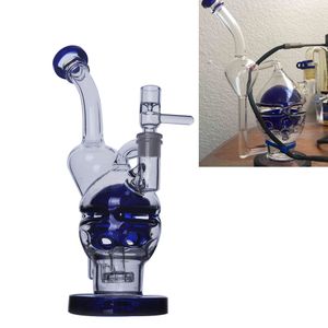 Recycler Pipes Bong En Verre Bleu Narguilés Bubbler Fab Egg Oil Dab Rig Exosphere Accessoires pour Fumer Percolateur Shisha Pipe avec Joint de 14mm