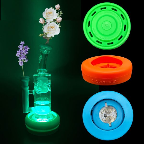 Bong Pipe À Eau En Verre Narguilé USB Rechargeable Lumière LED Base En Silicone Pare-chocs 3in-4.25in Tube Droit Ou Bases De Bécher 420 Cadeaux De Fête Pour Adultes Pour Stoners Accessoire