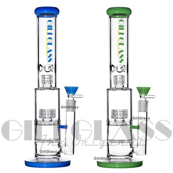 Bongs de cire Bong en verre en nid d'abeille grand tube droit 3 couches tuyau Perc percolateur à double engrenage Dab Rigs conduites d'eau avec Quartz Banger