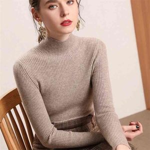 Bonjean Tricoté Jumper Automne Hiver Tops Turtleneck Pulls Casual Pulls Femmes Chemise À Manches Longues Court Slim Pull Filles 210812