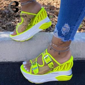 BONJOMARISA nouveauté mode été INS sandales à talons hauts femmes 2020 marque décontracté couleurs vives plate-forme chaussures de plage femme