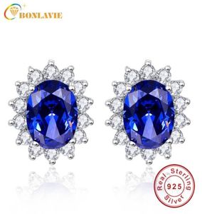 BONLAVIE 3ct blauwe tanzaniet oorbellen luxe Kate Princess 925 sterling zilver verlovingsbruiloft oorknopjes Brincos D18926018342007