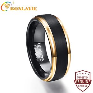 Bonlavie 8mm Verkoop Classic Black Men Rings Pure Tungsten Gold-Color Wedding Engagement Ring Sieraden 240424