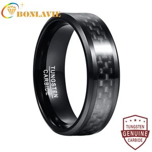 BONLAVIE 8mm largeur hommes anneau en carbure de tungstène incrusté noir en Fiber de carbone en acier bonne qualité 240322