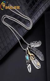 Bonlavie hiphop vintage plume titanium en acier collier hip hop feuilles de griffe d'aigle pendante et femmes collier 260S7528999