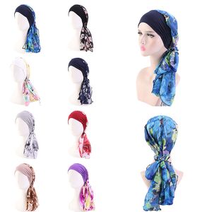 Bonnet Slaap Cap Lange Stretch Floral Turbantes Moslim Hoofddeksels Turban Hoed Hoofd Wrap Haarverzorging Chemo Kankertjes Hoeden