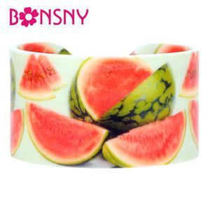 Bonsny acrylachtig nieuwigheid watermeloen fruit armbanden armbanden mode ambachtelijke sieraden voor vrouwen meisjes dames tieners zomer geschenken bulk q0719