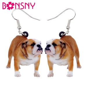 Bonsny acrylique debout bouledogue britannique chien boucles d'oreilles grand Long balancent goutte mode bijoux pour femmes filles dames enfant Animal cadeau