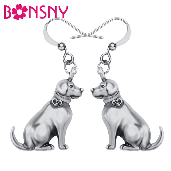 BONSNY Alliage Antique Plaqué Or Doux Labrador Chiens Boucles D'oreilles Drop Dangle Nouveauté Animaux Bijoux Pour Femmes Filles Charme Cadeaux