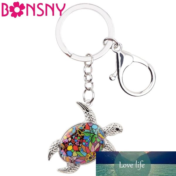 Bonsny – porte-clés en métal émaillé, tortue de mer, tortue, anneau, bijoux animaux uniques pour femmes, filles, adolescents, sac, breloques de voiture